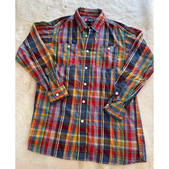 CHAPS Boys Multicolored Plaid Button Up Shirt Size Medium 10-12 SOFT - Picture 1 of 7